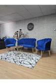 Gold Kaplama Tel Ayak Mavi Döşeme Papatya Çay Seti Koltuk Takımı , Balkon, Salon, Ofis, Cafe Koltuk Takımı - 6