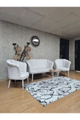 Beyaz Boyalı Sivriltme Ayak Krem Döşeme Papatya Çay Seti Koltuk Takımı , Balkon, Salon, Ofis, Cafe Koltuk Takımı - 4
