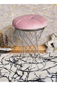 Yuvarlak Krom Kaplama  Pota - Pembe Babyface Kumaş  Puf , Bench , Puf Oturak , Bench , Ayak Ucu Oturak , Tabure , Makyaj Oturak thumbnail 3