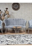 Krom Tel Ayak Gri Döşeme Papatya Çay Seti Koltuk Takımı , Balkon, Salon, Ofis, Cafe Koltuk Takımı - 2