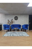 Beyaz Boyalı Sivriltme Ayak Mavi Döşeme Papatya Çay Seti Koltuk Takımı , Balkon, Salon, Ofis, Cafe Koltuk Takımı - 1