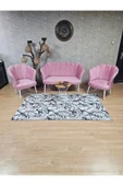 Beyaz Boyalı Sivriltme Ayak Pembe Döşeme Papatya Çay Seti Koltuk Takımı , Balkon, Salon, Ofis, Cafe Koltuk Takımı - 3
