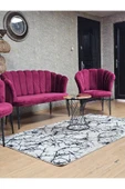 Siyah Boyalı Tel Ayak Bordo Döşeme Papatya Çay Seti Koltuk Takımı , Balkon, Salon, Ofis, Cafe Koltuk Takımı - 5