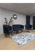 Gold Kaplama Tel Ayak Siyah Döşeme Papatya Çay Seti Koltuk Takımı , Balkon, Salon, Ofis, Cafe Koltuk Takımı thumbnail 4
