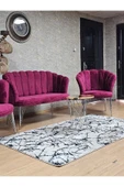 Krom Tel Ayak Bordo Döşeme Papatya Çay Seti Koltuk Takımı , Balkon, Salon, Ofis, Cafe Koltuk Takımı - 5