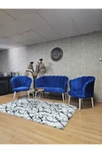 Beyaz Boyalı Sivriltme Ayak Mavi Döşeme Papatya Çay Seti Koltuk Takımı , Balkon, Salon, Ofis, Cafe Koltuk Takımı - 8