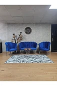 Krom Kaplama Sivriltme Ayak Mavi Döşeme Papatya Çay Seti Koltuk Takımı , Balkon, Salon, Ofis, Cafe Koltuk Takımı - 1