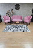 Siyah Boyalı Tel Ayak Pembe Döşeme Papatya Çay Seti Koltuk Takımı , Balkon, Salon, Ofis, Cafe Koltuk Takımı - 3