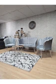 Krom Tel Ayak Gri Döşeme Papatya Çay Seti Koltuk Takımı , Balkon, Salon, Ofis, Cafe Koltuk Takımı - 6