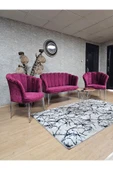 Krom Tel Ayak Bordo Döşeme Papatya Çay Seti Koltuk Takımı , Balkon, Salon, Ofis, Cafe Koltuk Takımı - 4