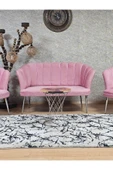 Krom Kaplama Sivriltme Ayak Pembe Döşeme Papatya Çay Seti Koltuk Takımı , Balkon, Salon, Ofis, Cafe Koltuk Takımı - 2