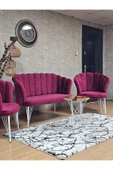 Beyaz Boyalı Tel Ayak Bordo Döşeme Papatya Çay Seti Koltuk Takımı , Balkon, Salon, Ofis, Cafe Koltuk Takımı thumbnail 5
