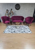Gold Kaplama Tel Ayak Bordo Döşeme Papatya Çay Seti Koltuk Takımı , Balkon, Salon, Ofis, Cafe Koltuk Takımı - 3