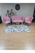Gold Kaplama Tel Ayak Pembe Döşeme Papatya Çay Seti Koltuk Takımı , Balkon, Salon, Ofis, Cafe Koltuk Takımı - 5