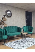 Siyah Boyalı Sivriltme Ayak Yeşil Döşeme Papatya Çay Seti Koltuk Takımı , Balkon, Salon, Ofis, Cafe Koltuk Takımı - 5