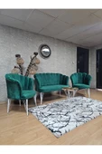 Beyaz Boyalı Tel Ayak Yeşil Döşeme Papatya Çay Seti Koltuk Takımı , Balkon, Salon, Ofis, Cafe Koltuk Takımı - 4