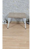 Beyaz Boyalı  Tel Ayaklı 60cm x 40cm Tedy Kumaşlı  Kapiçino Döşeme Oturak, Bench, Oturak, Puf - 2