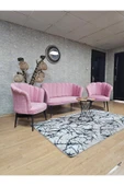 Siyah Boyalı Sivriltme Ayak Pembe Döşeme Papatya Çay Seti Koltuk Takımı , Balkon, Salon, Ofis, Cafe Koltuk Takımı - 4