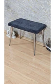 Krom Kaplama Sivriltme Ayaklı 60cm x 40cm Tedy Kumaşlı Füme Döşeme Oturak, Bench, Oturak, Puf - 4