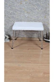 Krom Tel Ayaklı 60cm x 40cm Tedy Kumaşlı  Krem Döşeme Oturak, Bench, Oturak, Puf - 2