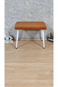 Beyaz Boyalı Sivriltme Ayaklı 60cm x 40cm Tedy Kumaşlı Turuncu Döşeme Oturak, Bench, Oturak, Puf - 3