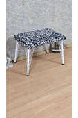 Beyaz Boyalı Tel Ayaklı 60cm x 40cm Tedy Kumaşlı  Zebra Döşeme Oturak, Bench, Oturak, Puf - 3