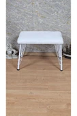 Beyaz Boyalı Tel Ayaklı 60cm x 40cm Tedy Kumaşlı  Krem Döşeme Oturak, Bench, Oturak, Puf - 2