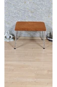 Krom Tel Ayaklı 60cm x 40cm Tedy Kumaşlı  Turuncu Döşeme Oturak, Bench, Oturak, Puf - 2