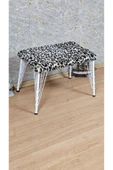 Beyaz Boyalı Tel Ayaklı 60cm x 40cm Tedy Kumaşlı  Leopar Döşeme Oturak, Bench, Oturak, Puf - 3