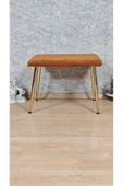 Gold Kaplama Sivriltme Ayaklı 60cm x 40cm Tedy Kumaşlı Turuncu Döşeme Oturak, Bench, Oturak, Puf - 1