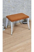Beyaz Boyalı  Tel Ayaklı 60cm x 40cm Tedy Kumaşlı  Turuncu Döşeme Oturak, Bench, Oturak, Puf - 3