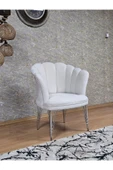 Tekli Krom Tel Ayak Krem Döşeme Papatya Çay Seti Koltuk Takımı , Balkon, Salon, Ofis, Cafe Koltuk Takımı - 2