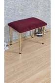 Gold Tel Ayaklı 60cm x 40cm Tedy Kumaşlı  Bordo  Döşeme Oturak, Bench, Oturak, Puf - 3