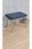 Krom Kaplama Sivriltme Ayaklı 60cm x 40cm Tedy Kumaşlı Füme Döşeme Oturak, Bench, Oturak, Puf - 3