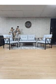 Siyah Boyalı Bahçe Gri Döşeme - Balkon - Mutfak Çay Seti Takımı Bahçe Koltuk Takımı - 1