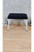 Beyaz Boyalı  Tel Ayaklı 60cm x 40cm Tedy Kumaşlı  Siyah Döşeme Oturak, Bench, Oturak, Puf - 2