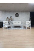 Beyaz Boyalı Bahçe Krem Döşeme - Balkon - Mutfak Çay Seti Takımı Bahçe Koltuk Takımı - 1