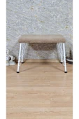 Beyaz Boyalı  Tel Ayaklı 60cm x 40cm Tedy Kumaşlı  Kapiçino Döşeme Oturak, Bench, Oturak, Puf - 1