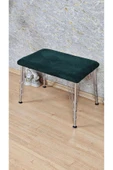 Krom Tel Ayaklı 60cm x 40cm Tedy Kumaşlı  Yeşil Döşeme Oturak, Bench, Oturak, Puf - 4