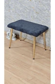 Gold Kaplama Sivriltme Ayaklı 60cm x 40cm Tedy Kumaşlı Füme Döşeme Oturak, Bench, Oturak, Puf - 4