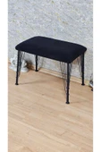 Siyah Boyalı Tel Ayaklı 60cm x 40cm Tedy Kumaşlı Siyah Döşeme Oturak, Bench, Oturak, Puf - 4