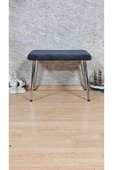 Krom Kaplama Sivriltme Ayaklı 60cm x 40cm Tedy Kumaşlı Füme Döşeme Oturak, Bench, Oturak, Puf - 1
