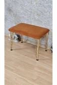 Gold Tel Ayaklı 60cm x 40cm Tedy Kumaşlı  Turuncu  Döşeme Oturak, Bench, Oturak, Puf - 4
