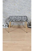 Gold Kaplama Sivriltme Ayaklı 60cm x 40cm Tedy Kumaşlı Leopar Döşeme Oturak, Bench, Oturak, Puf - 2
