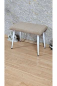 Beyaz Boyalı Sivriltme Ayaklı 60cm x 40cm Tedy Kumaşlı Kapiçino Döşeme Oturak, Bench, Oturak, Puf - 5