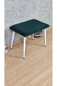 Beyaz Boyalı Sivriltme Ayaklı 60cm x 40cm Tedy Kumaşlı Yeşil Döşeme Oturak, Bench, Oturak, Puf - 4