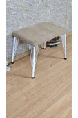 Beyaz Boyalı  Tel Ayaklı 60cm x 40cm Tedy Kumaşlı  Kapiçino Döşeme Oturak, Bench, Oturak, Puf - 3