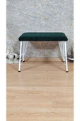Beyaz Boyalı  Tel Ayaklı 60cm x 40cm Tedy Kumaşlı  Yeşil Döşeme Oturak, Bench, Oturak, Puf - 1