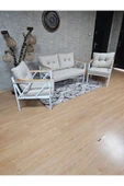 Beyaz Boyalı Bahçe Krem Döşeme - Balkon - Mutfak Çay Seti Takımı Bahçe Koltuk Takımı - 4