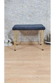 Gold Tel Ayaklı 60cm x 40cm Tedy Kumaşlı  Füme  Döşeme Oturak, Bench, Oturak, Puf - 1
